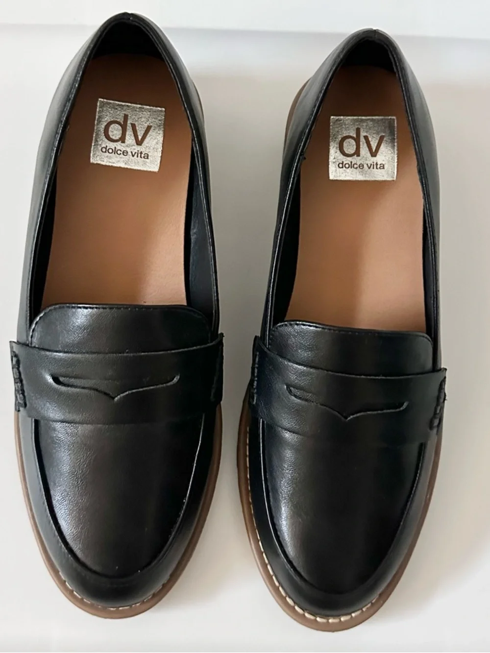 DV Dolce Vita Crisp Black Lug Sole Penny Loafers Women's Size 7 New